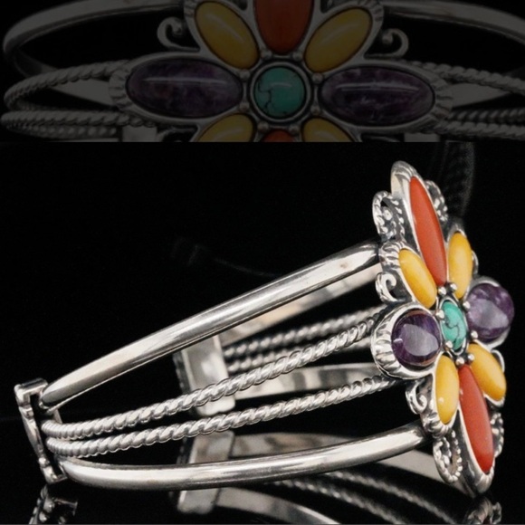 Relios by Carolyn Pollack Sterling Silver and Multi-Stone Cuff Bracelet - Picture 3 of 4